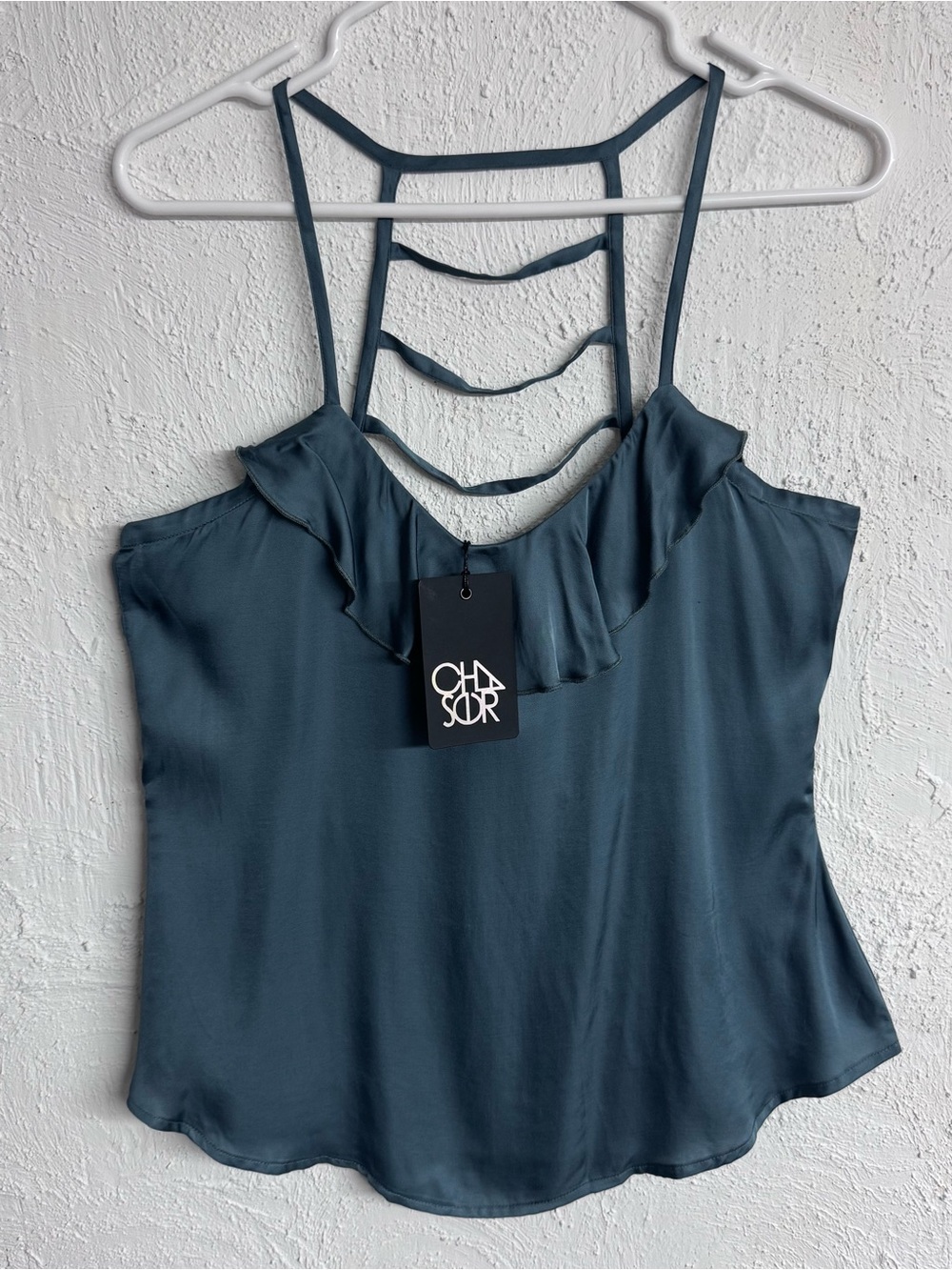 *NWT* Chaser Brand Silky Ladder Back Ruffle Neckline Succulent Cami Tank Top